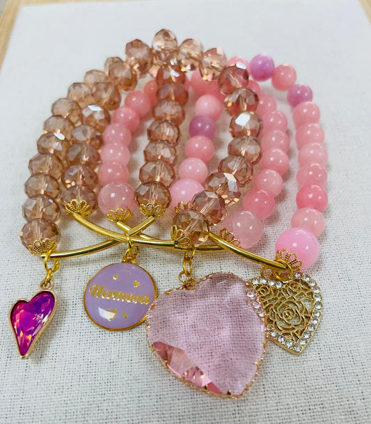 PULSERA ARTESANAL PIEDRAS NATURALES "ENCANTO ROSA"