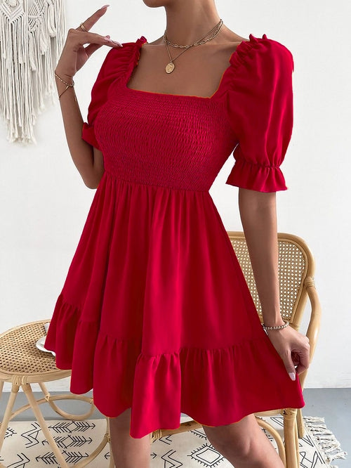 VESTIDO ROJO CORTO MANGA BOMBACHA